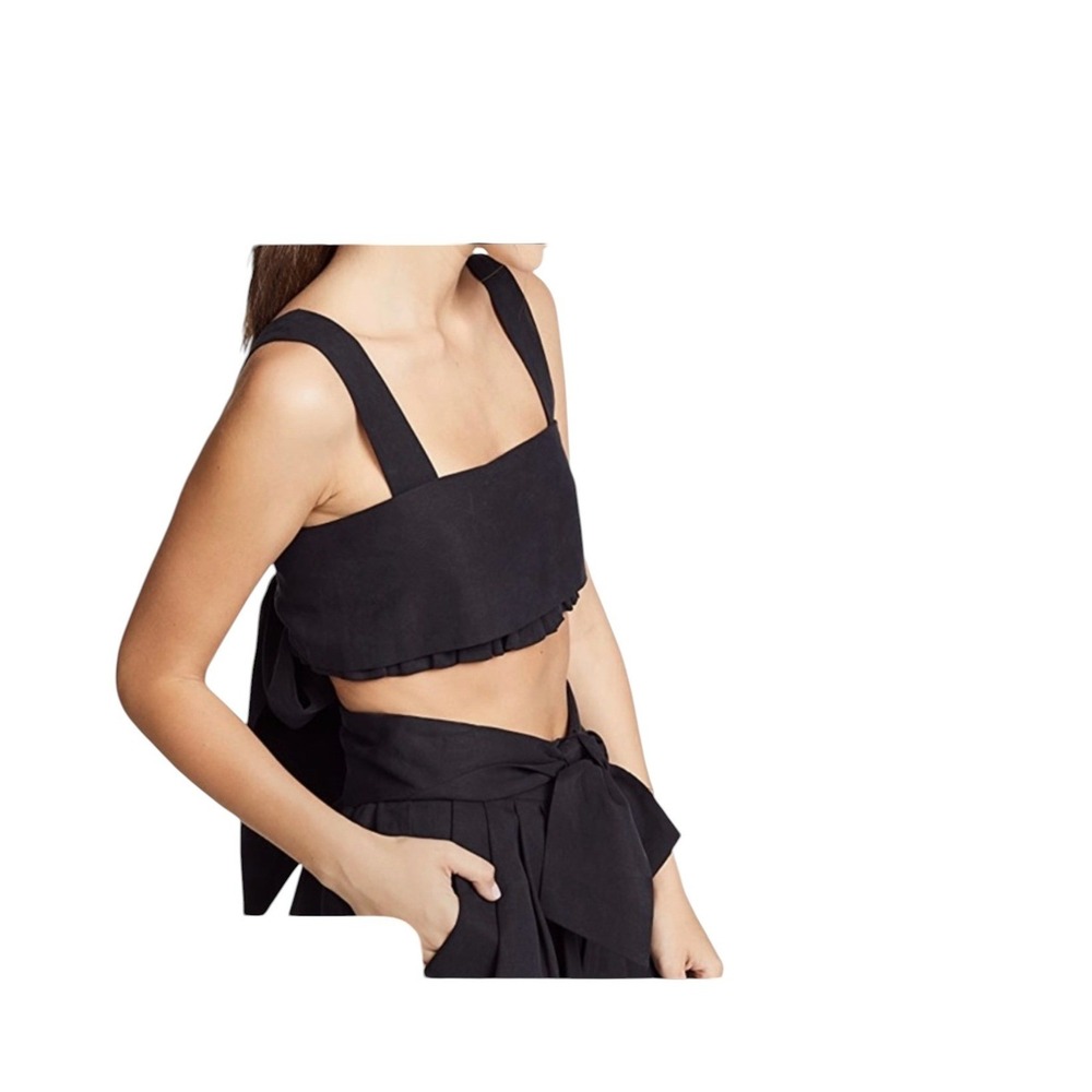 Ulla Johnson Talia Black Linen Blend Ruffle Tie Back‎ Crop Top Size 6